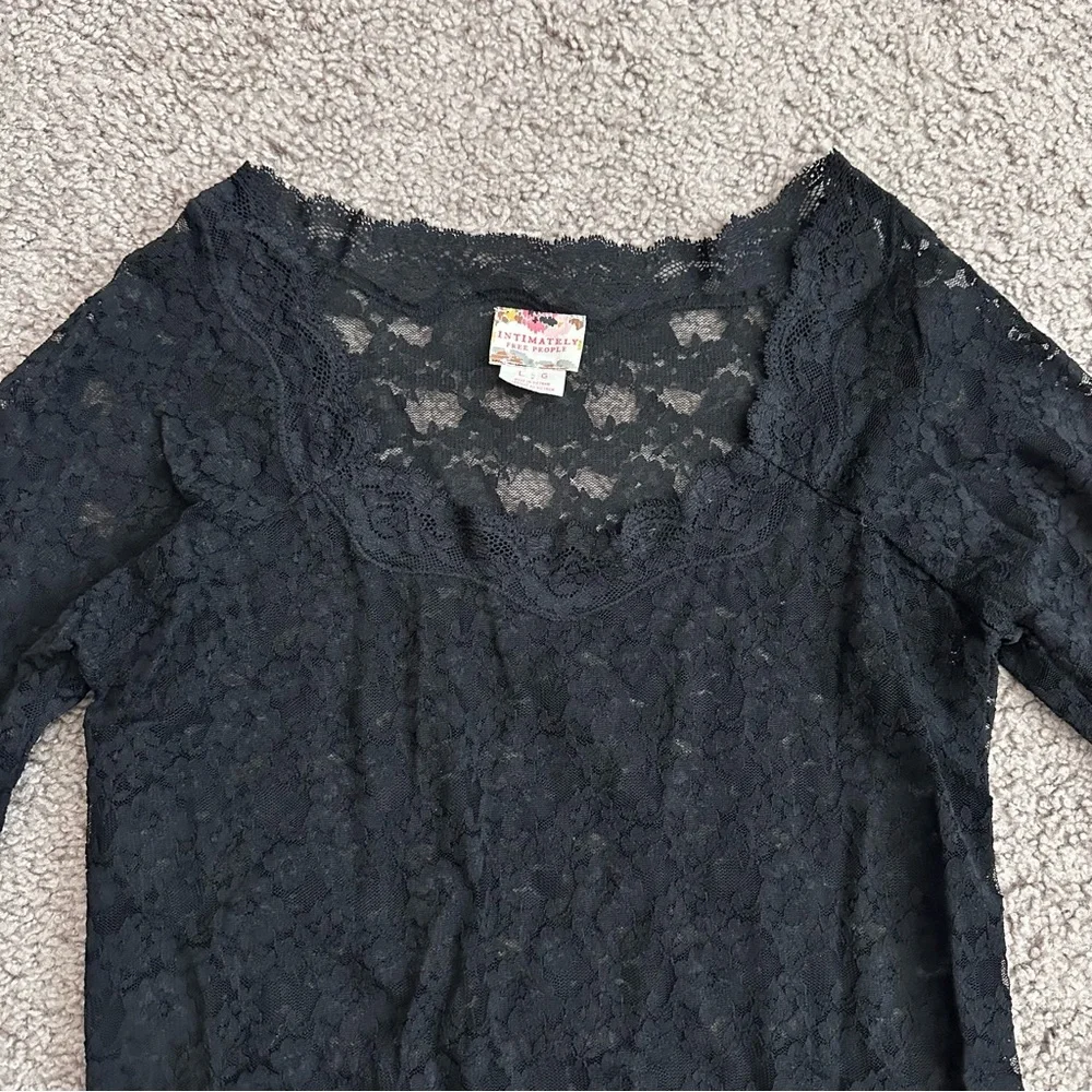 Free People Intimately Black Lace Long Sleeve Womens L